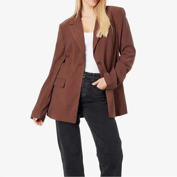 WeWoreWhat DANIELLE BERNSTEIN RELAXED BLAZER 1 button BROWN viscose blend SZ S - Picture 1 of 10